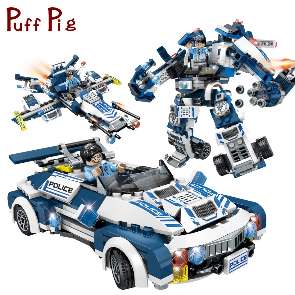 Beste 354 stks Stad Politie Auto Vliegtuig Model Transformeren Mech Robot Bouwstenen Compatibel Legoed Technic Educatief Speelgoed Voor Kinderen