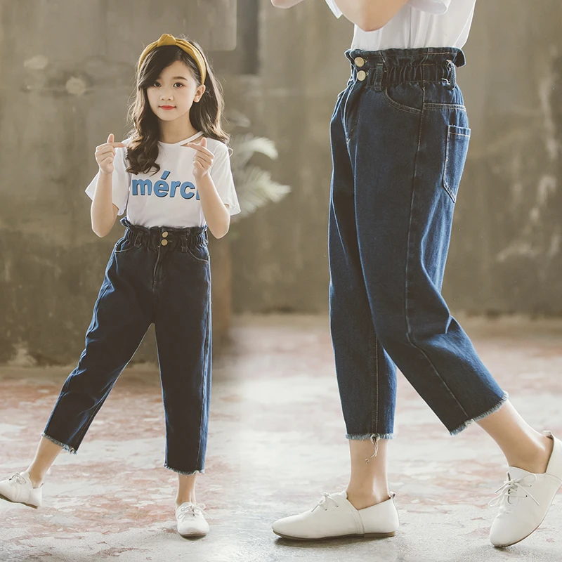 

2019 Fashion Girls Jeans Enfant Children Clothing Elastic Waist Casual Denim Pants Trousers Kids Clothes For Girls Jean Fille