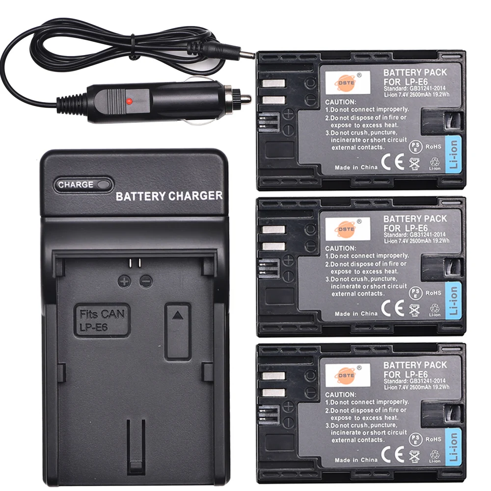 

DSTE 3PCS LP-E6 LP-E6N Camera Battery with Protection Case and Charger for Canon 60Da 60D 70D 80D 5DS R 5D Mark IV 7D Mark II
