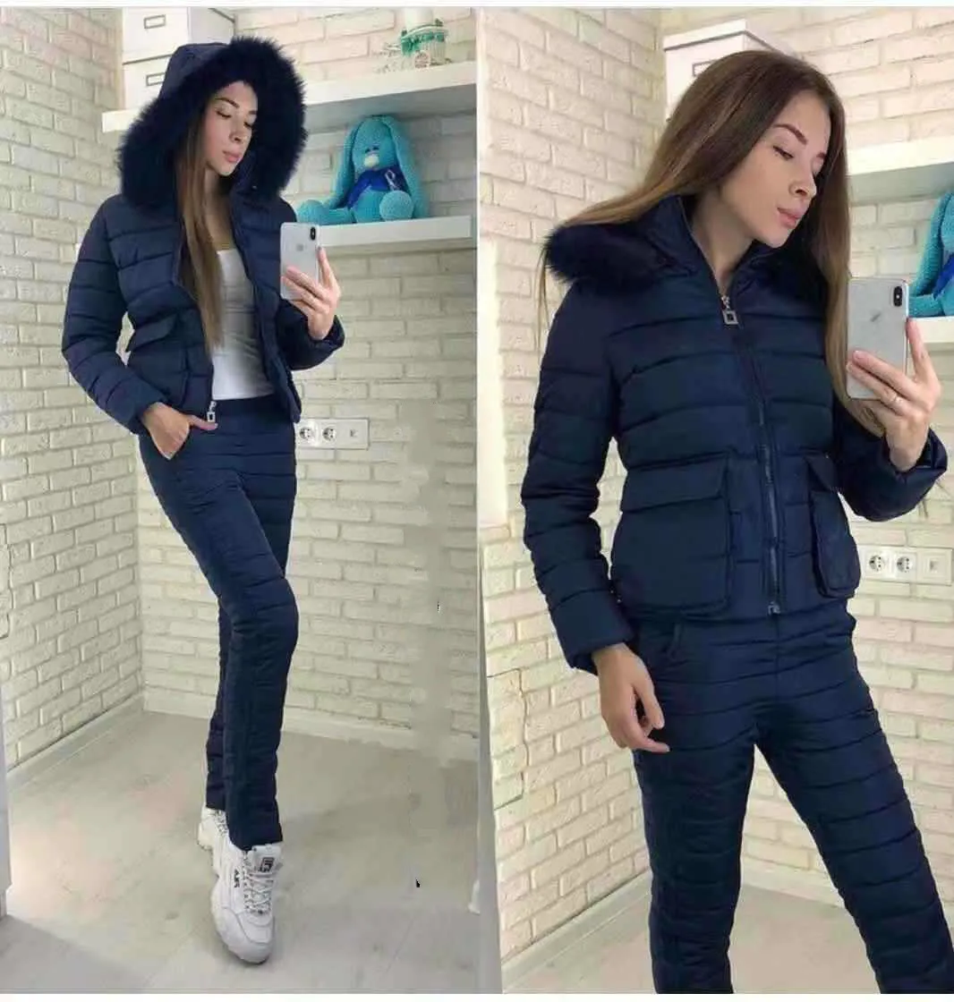 Комплект из 2 предметов зимние однотонные костюмы с хлопковой подкладкой женская