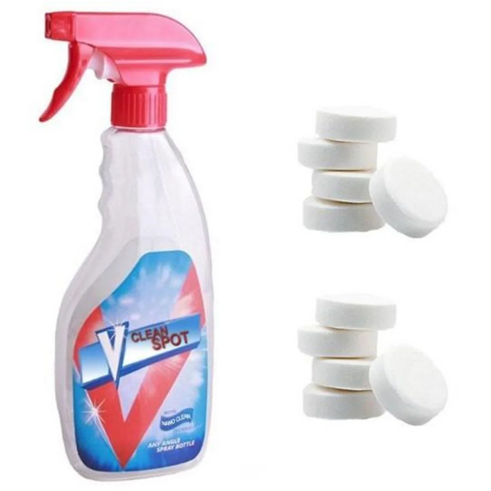 10pcs Cleaning Cleaner Tablets Effervescent With Spray Pot