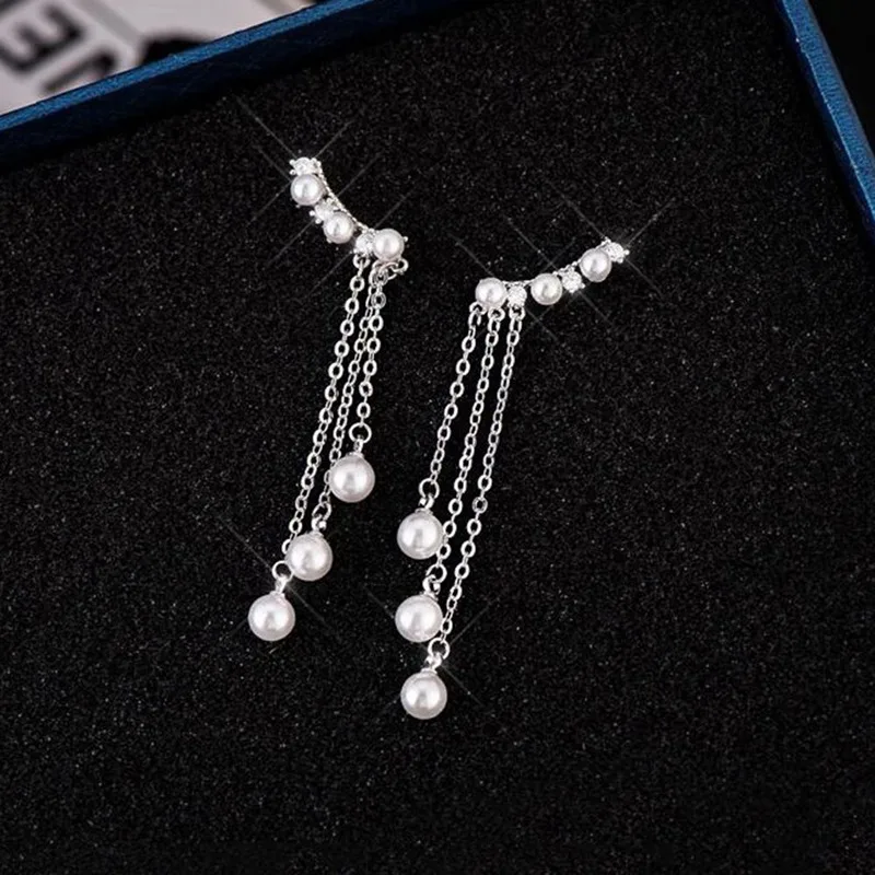 

New Trendy Women Pearl Tassel Earrings Personality Temperament Hypoallergenic Exquisite Female Long Drop Earrings Jewelry Gift