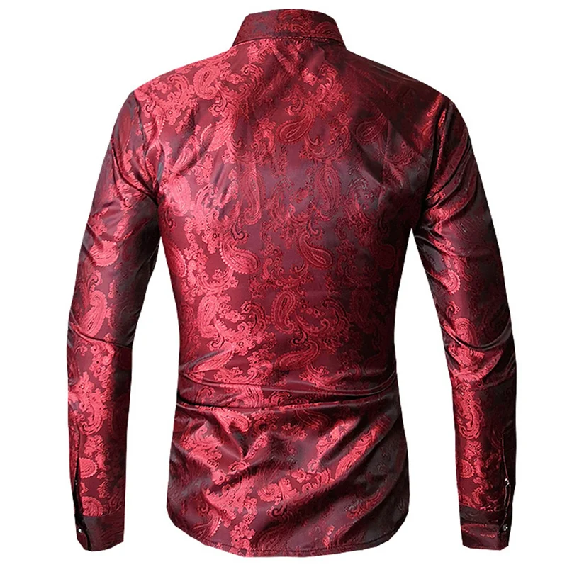 عالية الجودة 2019 الذكور طويلة الأكمام قمصان الأحمر الذهب الأرجواني الأزرق الرجال التطريز اللباس قميص أزياء ضئيلة الزفاف حزب تجارية (سابقا)