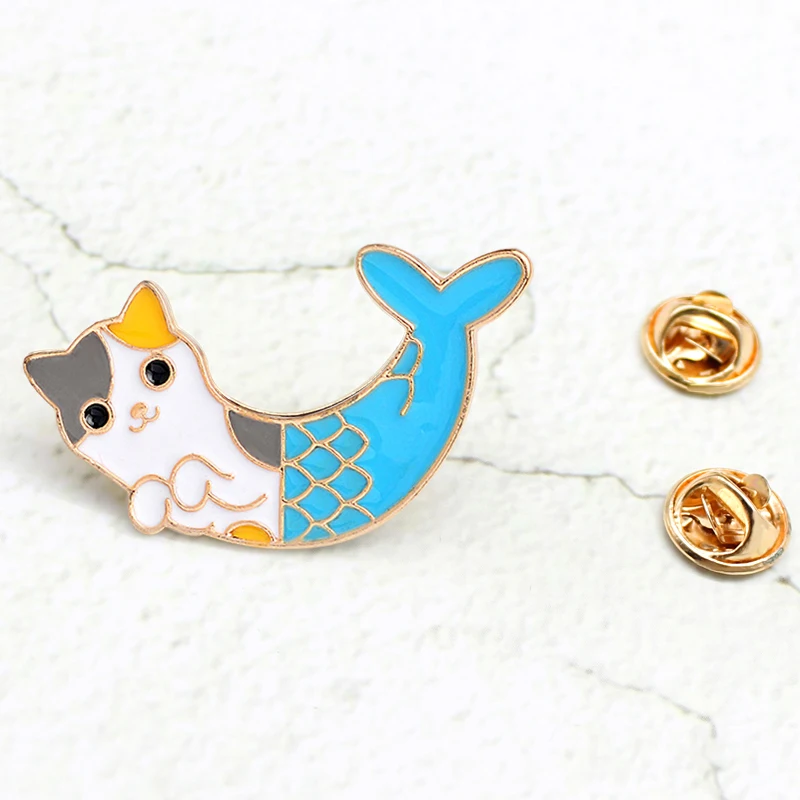 

Katie Mermaid Enamel needle Half cat and half fish Cartoon cute animal badge Shirt, cowboy hat, backpack pin buckle