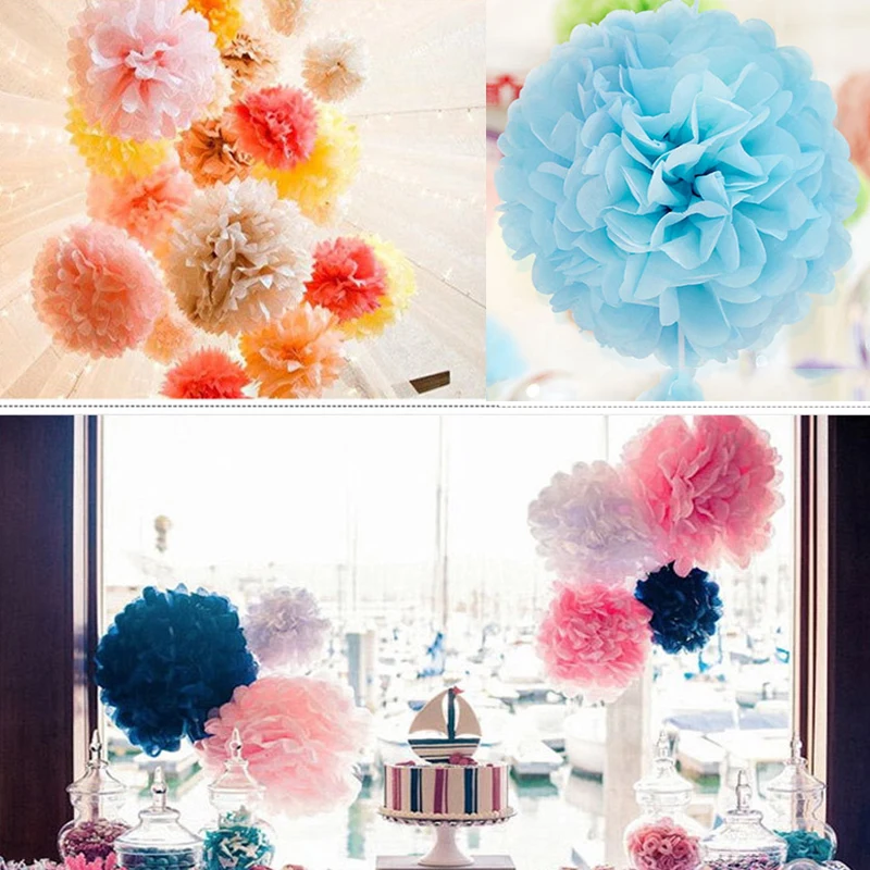 White Tissue Paper Pom Poms Flowers Balls Wedding Decorations Party Decorations Adult Baby Shower Deco Mariage Paper pompoms