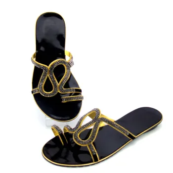 

Fashion African Rhinestones Woman 2.5CM Heels Slipper Shoes New Elegant Women Slipper Shoes For Party Free Shipping ABS1121