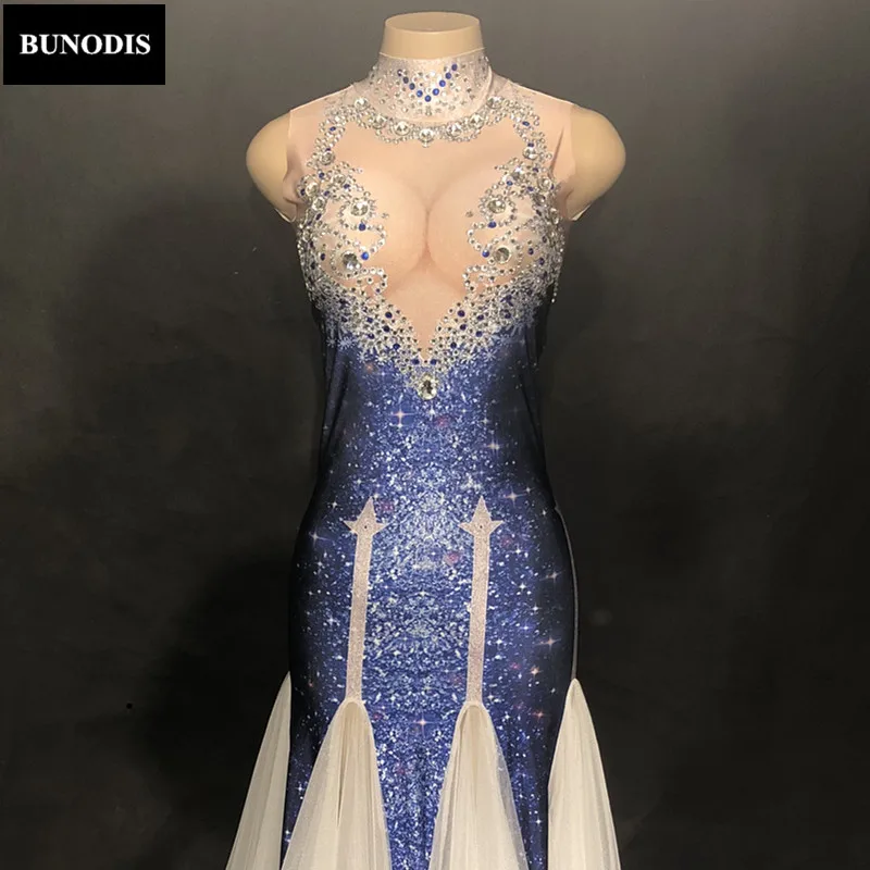 Porter Sans Net Cristaux Violet Vêtu Diamant Fil Parti Jupe Manches Sexy Étoiles Stage Longue Femmes Discothèque Bu389 Mousseux Blanc xYnqwUHO