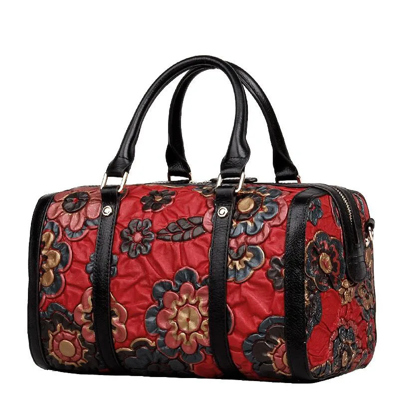 

LUOFEIHUA Genuine Leather women bags for women 2019 New Embroidered Tote Bag Vintage Shoulder Crossbody Bag Designer bag