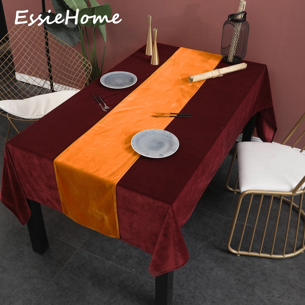 

ESSIE HOME Orange Tangerine Single Side Matte Velvet High End Table Runner Wedding Decoration Placemat
