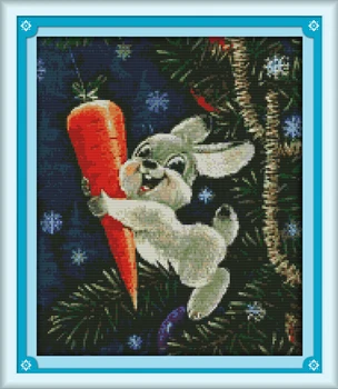 

Rabbit and carrot Cross Stitch Kits Animal pattern Printed canvas Fabric Embroidery Needlework set Easy Cross-stitch Handmade