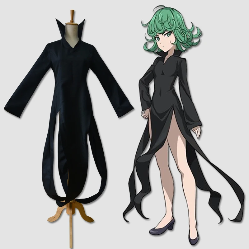 

Free shipping Anime ONE PUNCH MAN cosplay tatsumaki cos Halloween party Unisex cosplay costume dress+iron wire