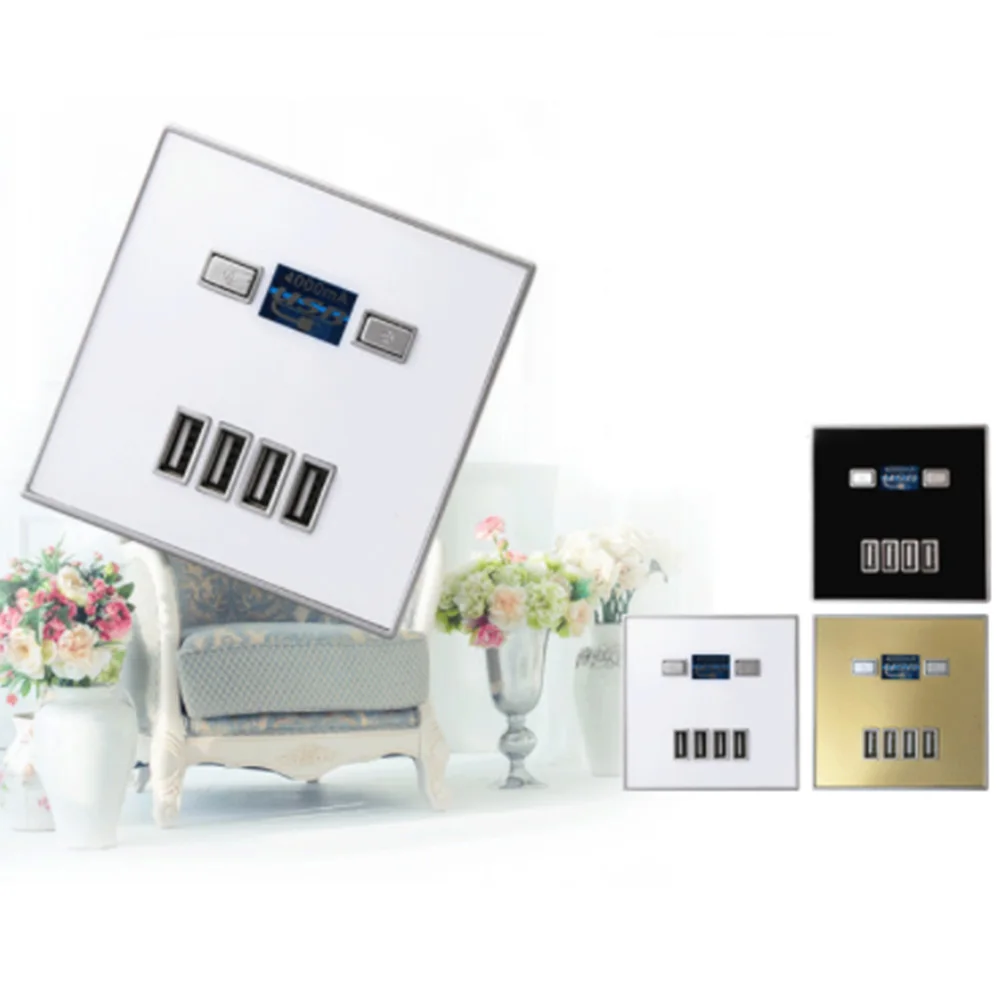 

1pcs Electric Wall Charger USB 4-Port 5A Wall Charger Adapter Socket Power Outlet Panel Adapter Charging with Indicator