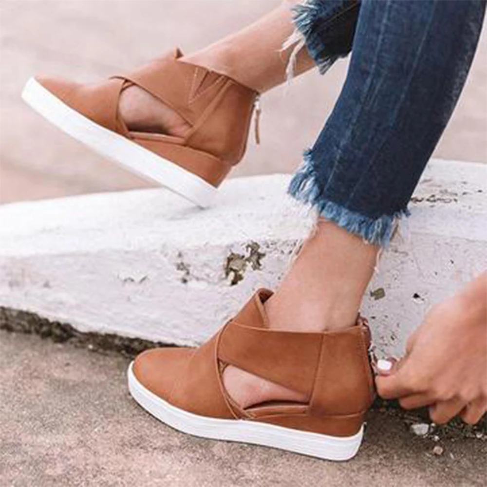 

Women Hollow Out Slip On Vulcanized Casual Flats Sneakers Ladies Increased Wedges Comfortable Shoes Female Sneakers