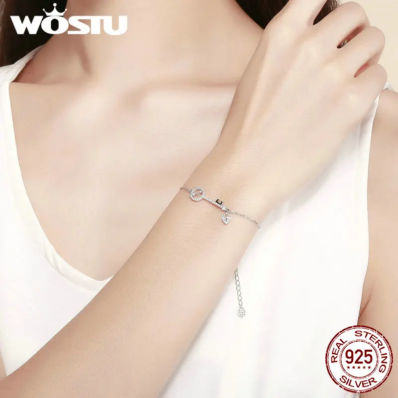 WOSTU, новинка, мода, 925 пробы, серебряные браслеты с замком любви для женщин, браслеты на свадьбу, обручение, серебро 925, ювелирное изделие, FIB115