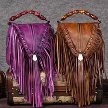 free shipping 16 vintage bag first layer of cowhide messenger bag small bags handbag tassel bag handbag women’s genuine leather