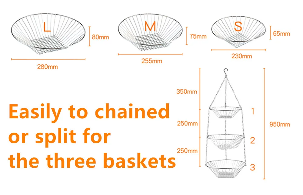 Главная Организация Многоцелевой 3 Уровня Висящих Фруктов Овощная Кухня Хранения Корзины Не Ржавчины Из Нержавеющей Стали Высокого Качества