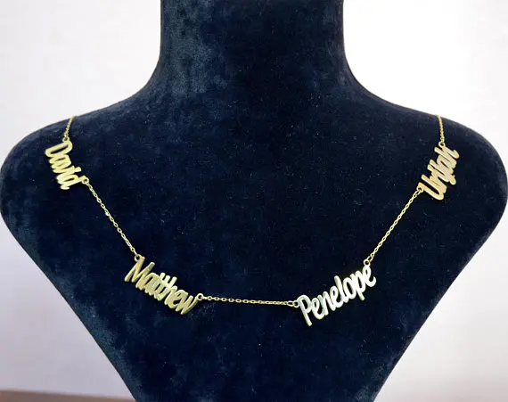 

Four Name Necklace Personalized Stainless Steel Custom Family Members Nameplates Pendant Necklace Jewelry Gifts For Mom Children