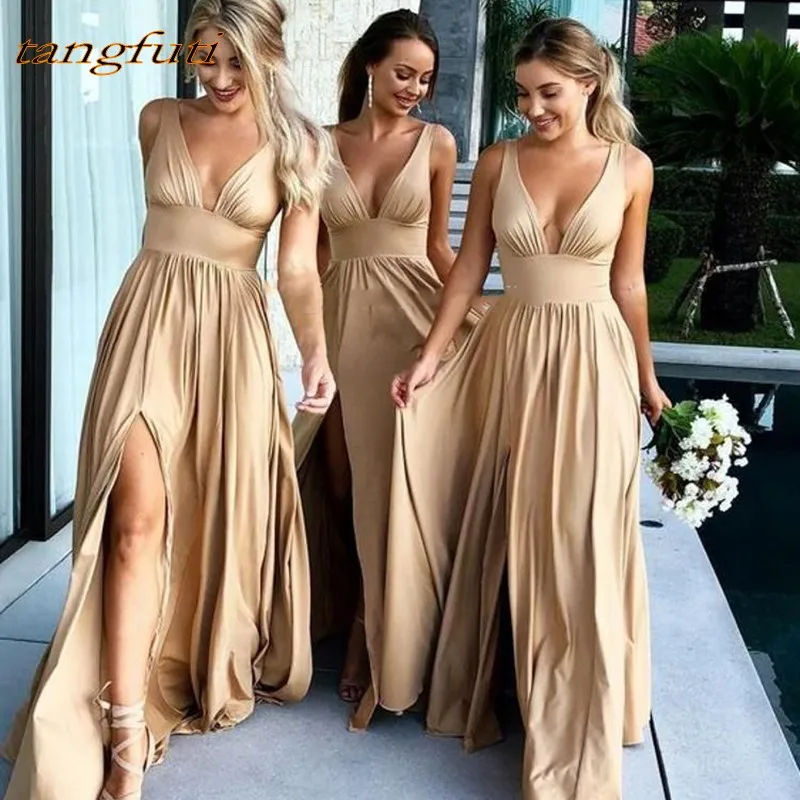 Long Bridesmaid Dresses Party A Line V Neck Pleat For Women Wedding Part yDress Chiffon Pleats Wedding Party Dress Gowns Wear