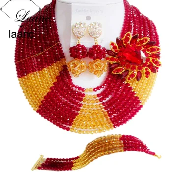 

Laanc Brand Nigerian Wedding African Beads Jewelry Set Crystal Wine Gold Indian Bridal Bridesmaids Necklaces AL290