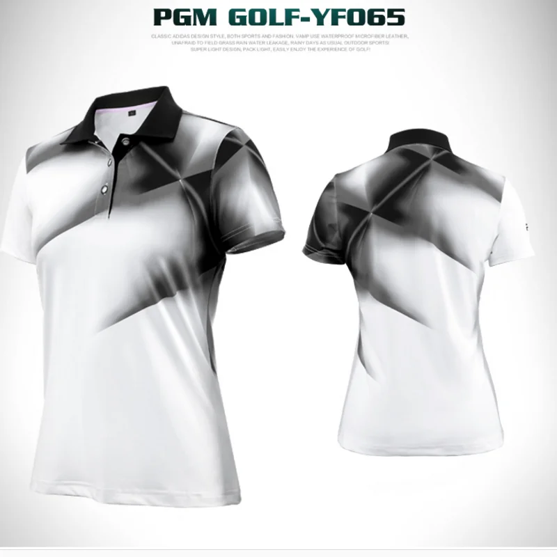 Pgm Women Summer Fashion Short Sleeve Golf Shirts Female Turn Down Collar Golf Tops Women Quick-Dry Breathable T-Shirt AA60472