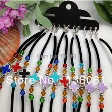 Pulsera de crucifijo Vintage cuentas de cristal de terciopelo pulsera de amuleto de buena suerte brazaletes para mujeres joyería mejores amigos regalo de la amistad