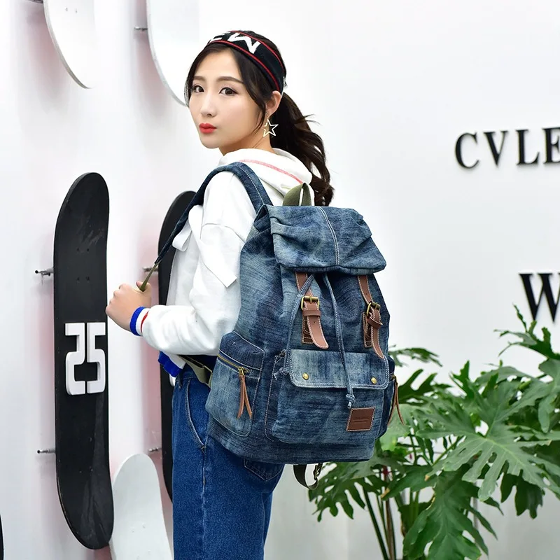 Manufacturers wholesale students'schoolbags Vintage canvas water-washed jeans shoulder backpacks men's bags college leisure Manufacturers wholesale students'schoolbags Vintage canvas water-washed jeans shoulder backpacks men's bags college leisure
