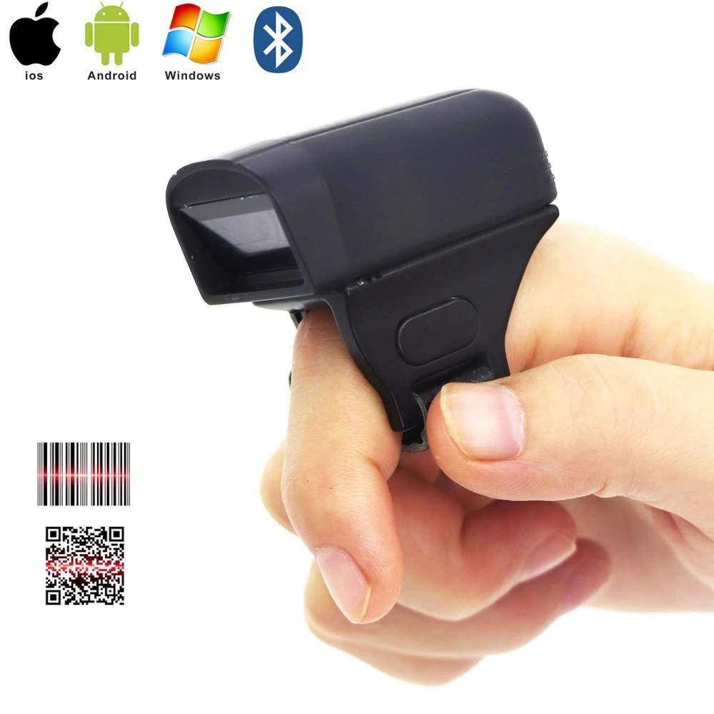 Wireless Portable Wearable 2D Bar Code Scanner Bluetooth Finger 1D Laser Scanning Ring mini barcode scanner photo scanner