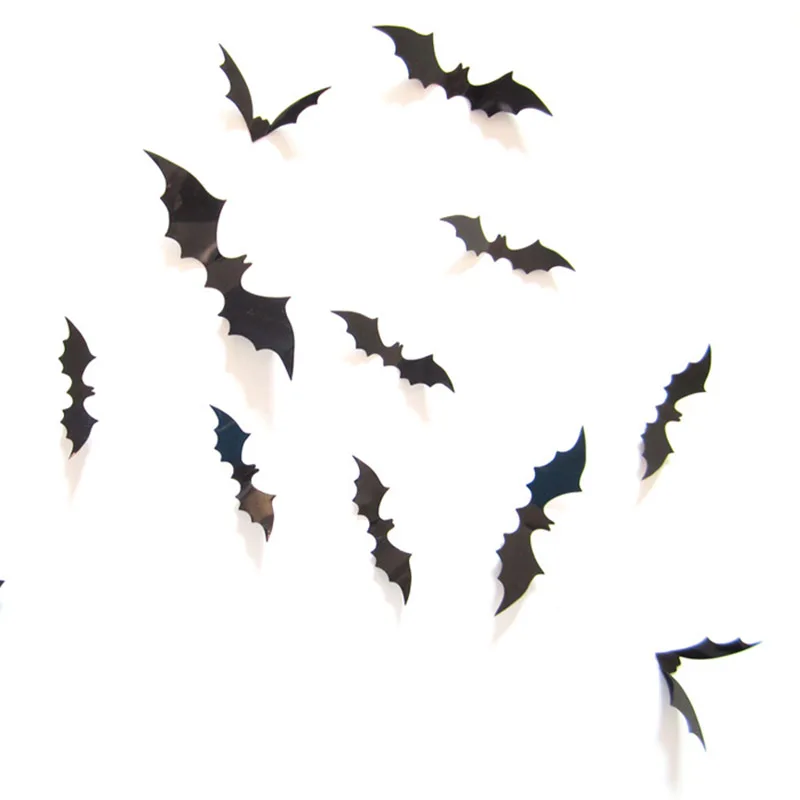 

12Pcs 3D Halloween Pvc Bat Diy Decor Black Red Wall Sticker Halloween Bar Party Decals Scary Bat Sticker Decoration