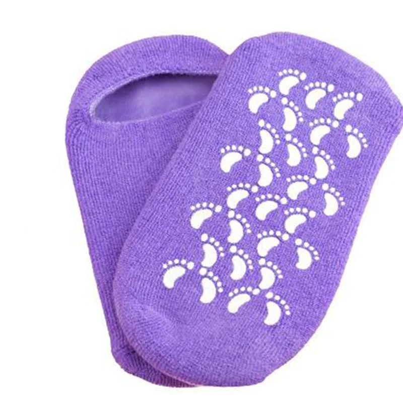 Увлажняющая отбеливающая отшелушивающая маска для ног, Нестареющая маска для рук, силиконовые рукавицы, многоразовые спа-гелевые носки, перчатки G72 - Цвет: Purple Sock