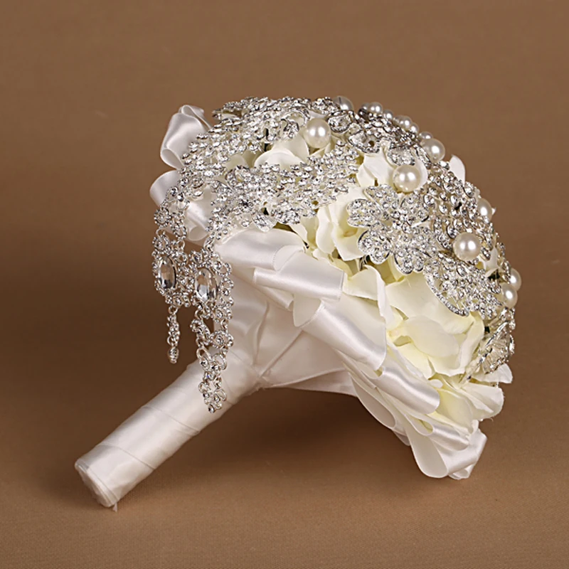 Роскошный свадебный букет Серебряная Хрустальная Брошь Свадебный букет с жемчугом цветы для невесты аксессуары для дома