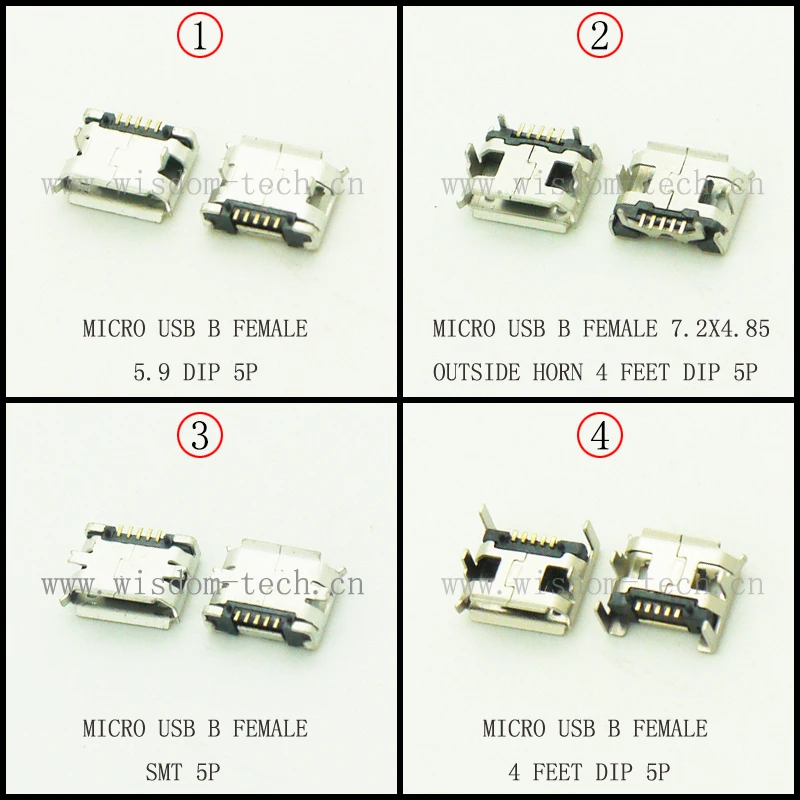 Упаковка катушки 200 шт./лот 4 модели Micro USB гнездовой разъем для зарядки телефона USB 2,0 гнездо USB SMT/DIP 5pin