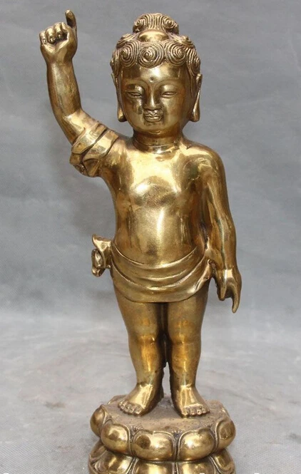 

006690 Chinese Buddhism Bronze Stand Lotus Flower Crown prince Buddha Tongzi Kid Statue