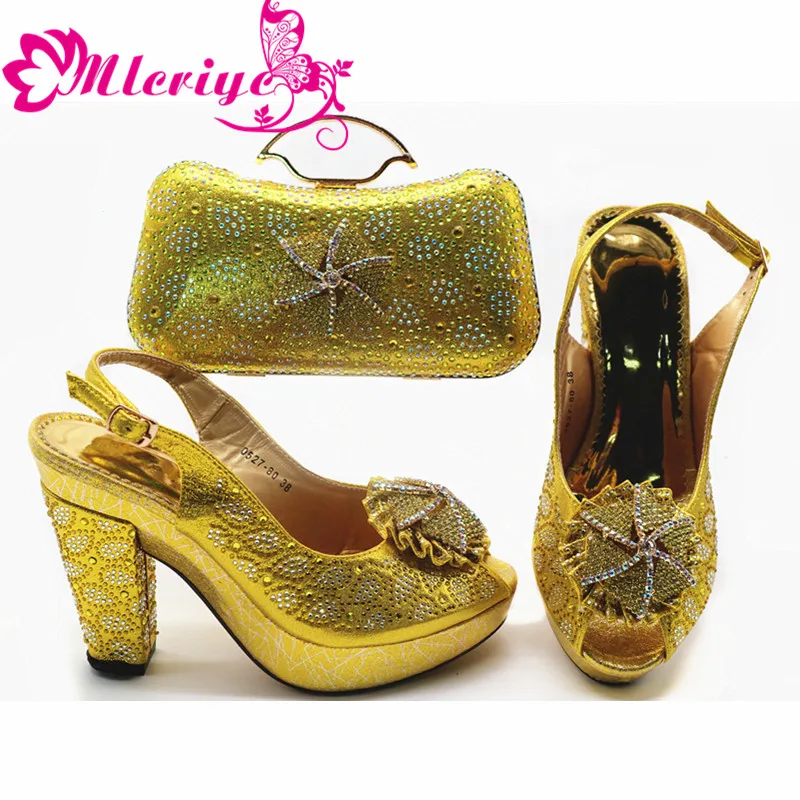 

2019 Yellow High Quality Pu Leather African Special Arrivals Shoes And Bag Set Nigerian Women Matching Shoes And Bag Set for Par