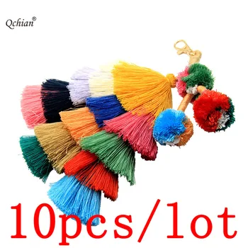 

10pcs/lot Large Color Cotton Tassel Handmade Bohemian Style keychain Festival Celebration Carnival Decorative Jewelry Pendant
