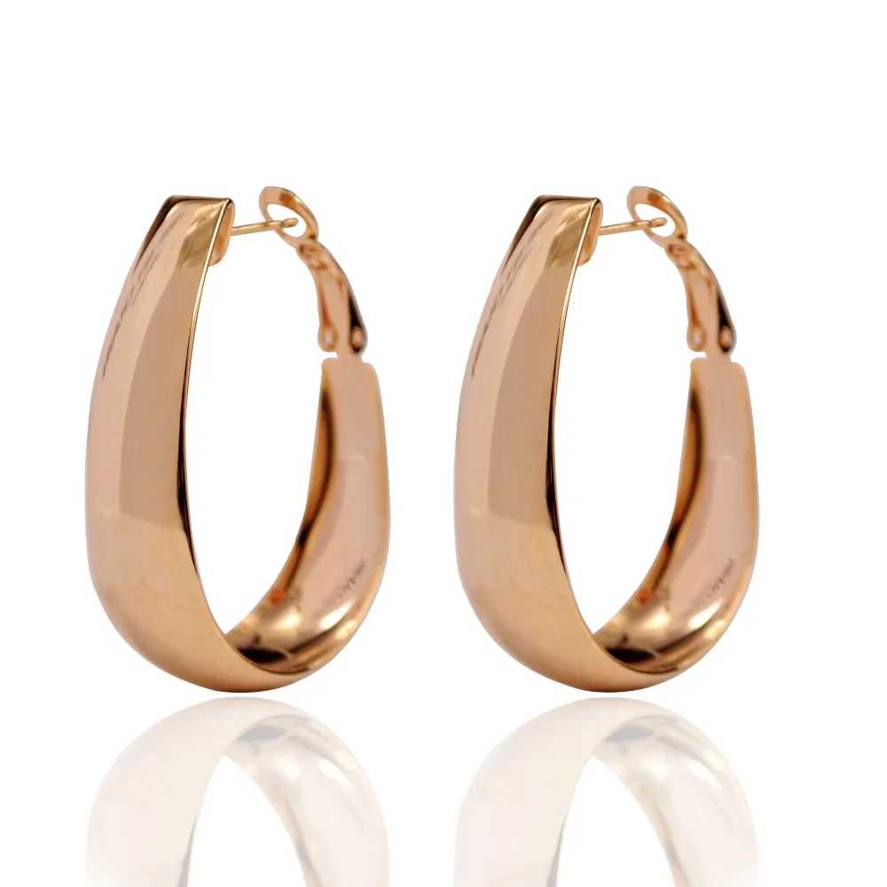 Medium size wide curved oval hoop earrings plating rhodium gold wide ...