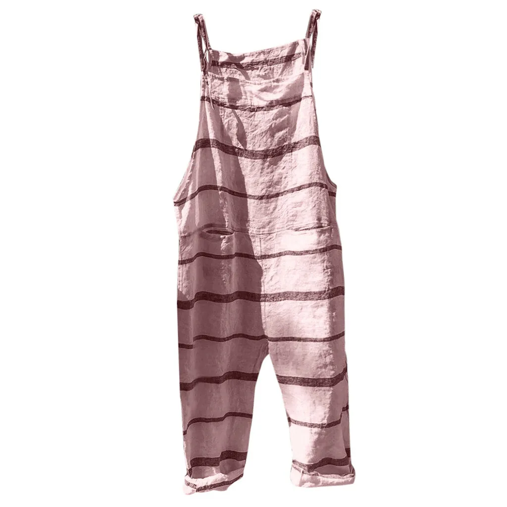 bodysuit Women Summer Casual Spaghetti Strap Fashion Women Pocket Bandage Sleeveless Jumpsuit Stripe Bodysuit Playsuit Romper#ZD