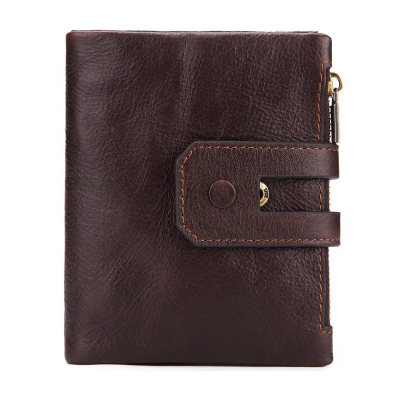 

Western RFID Double Zipper Design Genuine Leather Three Folded Short Men Wallet Purse Gift