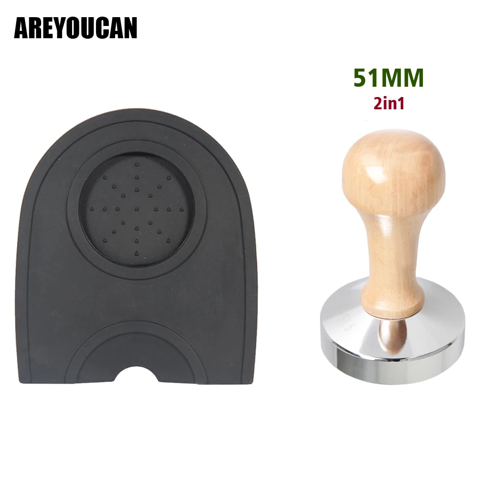 2 in 1 Espresso Coffee Tamper Mat 51MM Silicone Rubber Tampering Corner