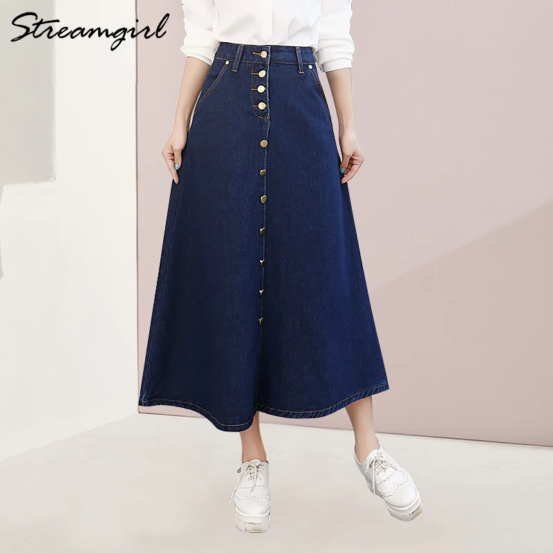 Streamgirl Denim Skirt Women Plus Size Korean Fashion Long Jeans Skirt ...