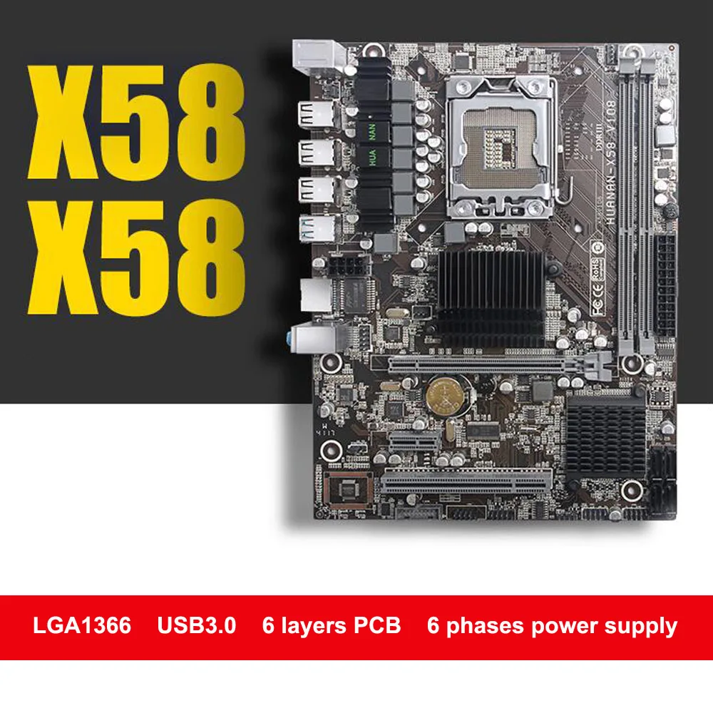 Абсолютно новая материнская плата HUANAN ZHI X58 LGA1366 материнская плата для процессора Intel Xeon X5675 X5670 X5660 X5650 USB3.0 PCI-E слот протестирован
