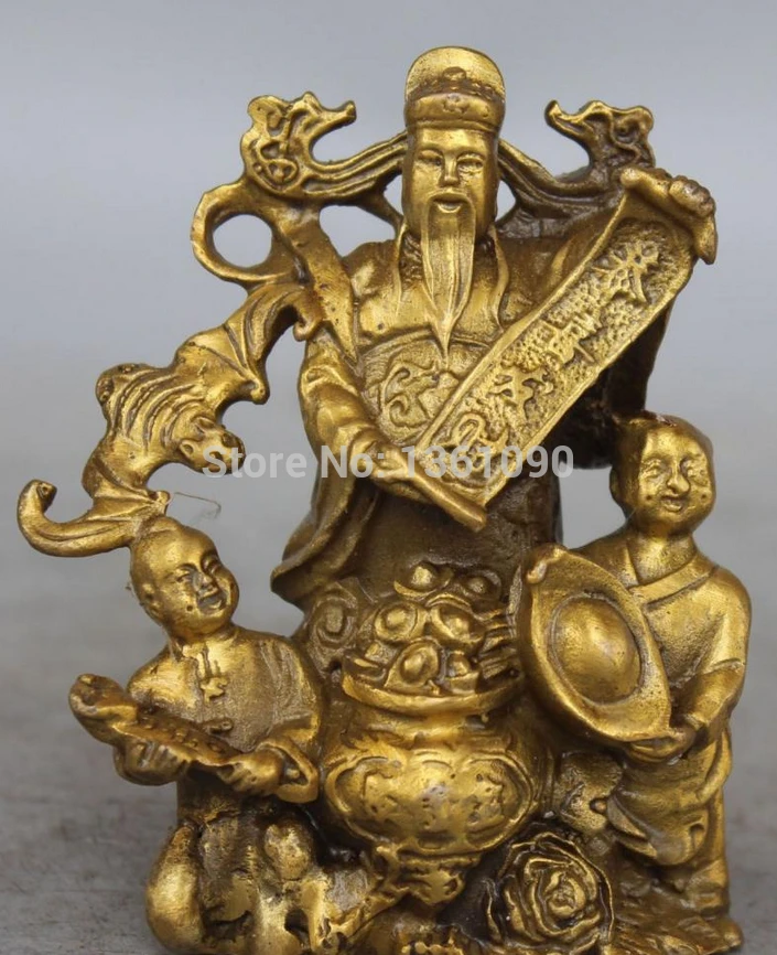 

xd 00426 Chinese Bronze Carving FengShui Wealth God Mammon Children treasure bowl Statue