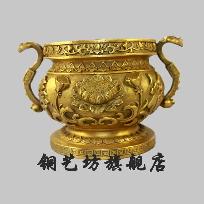 

SS 6" China Temple Bronze Censer Lotus Ruyi Incense Burner Lucky