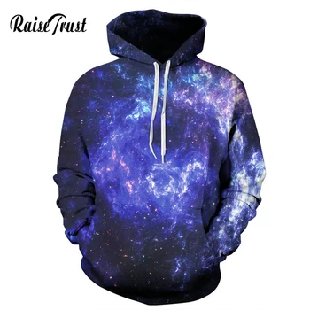 

Raise Trust Hot Sell Men Women Space Galaxy 3d Sweatshirts Street Wear Print Stars Nebula Harajuku Hoodies With Hat Hip Hop