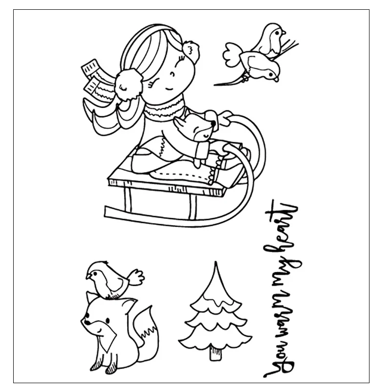 

AZSG Playing Sled Girl Silicone Clear Stamps/Seal For DIY Scrapbooking Decorative Card Making Craft Fun Decoration Supplies