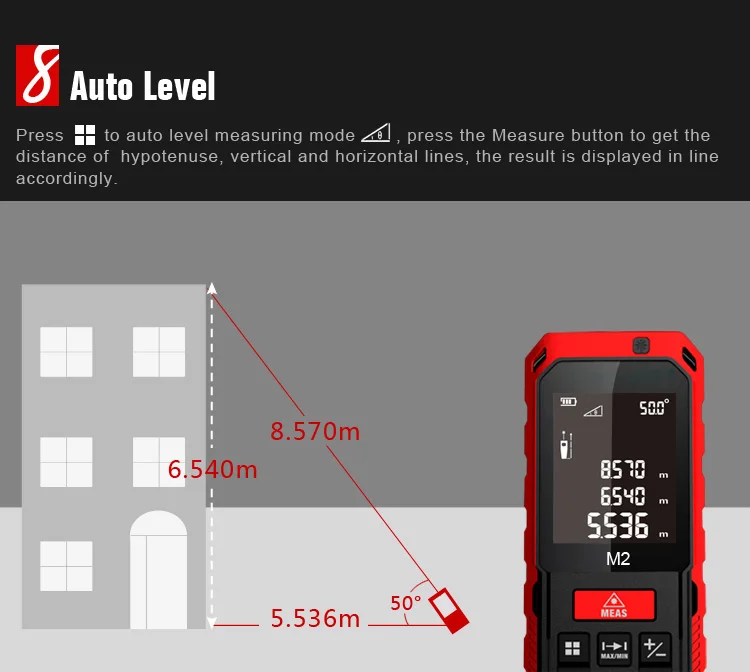 Mileseey, перезаряжаемый лазерный дальномер, Новое поступление, 50 м, лазерный дальномер, лазерный измерительный угол, инструменты, диастиметр, красный