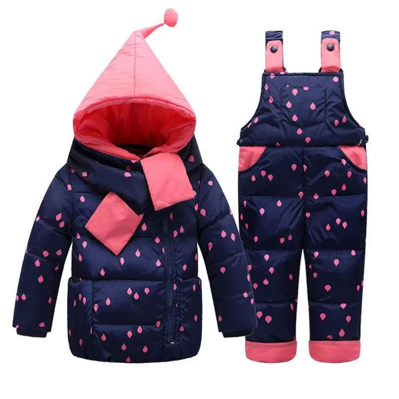 Зимняя детская одежда комплект лыжный Комбинезоны для девочек костюм пуховик для маленьких девочек Теплые Комбинезоны Куртки+ комбинезон для От 0 до 5 лет малыш Обувь для девочек - Цвет: Deep Blue