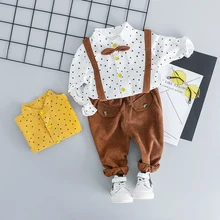 HYLKIDHUOSE/Коллекция года, комплекты одежды для маленьких мальчиков в джентльменском стиле рубашка со звездами Комбинезон Детский Костюм