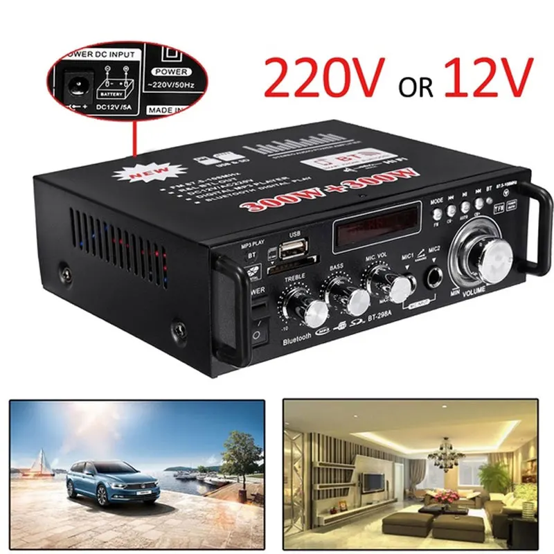 

Remote Control 600W Bluetooth Digital Amplifier Stereo Amplifier 220V/12V Headset Audio Stereo MP3 AMP Audio Preamps