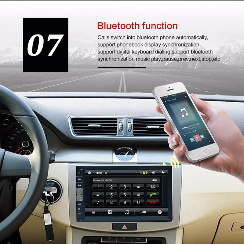 Best 2 din 7" Touch Screen car audio player USB SD Bluetooth FM 2din in dash support rear view camera 8