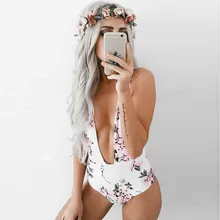 Sexy Plunge Одна деталь Плавание ванный комплект Цветочный принт Глубокий V Плавание одежда Для женщин Плавание Костюм Купальник с открытой спиной для Для женщин